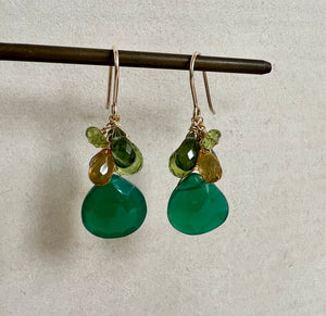 Green Onyx, Citrine, Kyanite, Peridot 14kGF Earrings