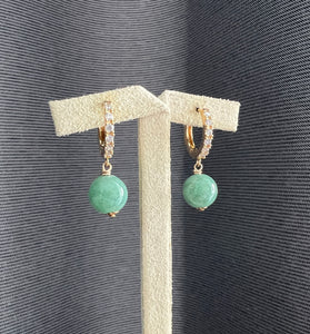 Small Apple Green Jade Balls on CZ Hoops