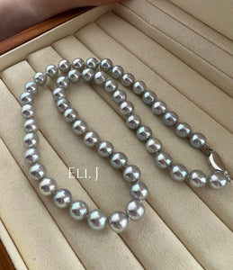 Japanese Silver-Blue Akoya Pearls ROUND 8-8.5mm Necklace