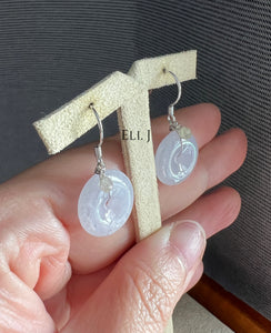 18K SOLID GOLD: Lavender Jade Donuts, Silver Diamond Drop Earrings