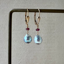 Load image into Gallery viewer, Blue-Silver Akoya, Pink Tourmaline 14kGF Earrings