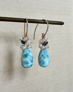 Larimar, Rainbow Moonstone 14kGF Earrings