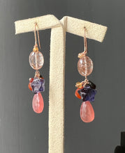 Load image into Gallery viewer, Copper Rutile, Iolite, Rhodocrosite Gemstone 14kGF Earrings