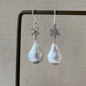 Snowflake & Ivory Pearls 925 Silver Earrings