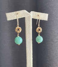 Load image into Gallery viewer, Small Apple Green Jadeite Balls &amp; Knot 14kGF Earrings