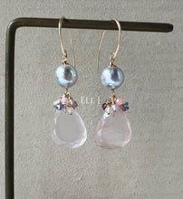 Load image into Gallery viewer, Rose Quartz, Silver Akoya Pearls &amp; Gems 14kGF Earrings