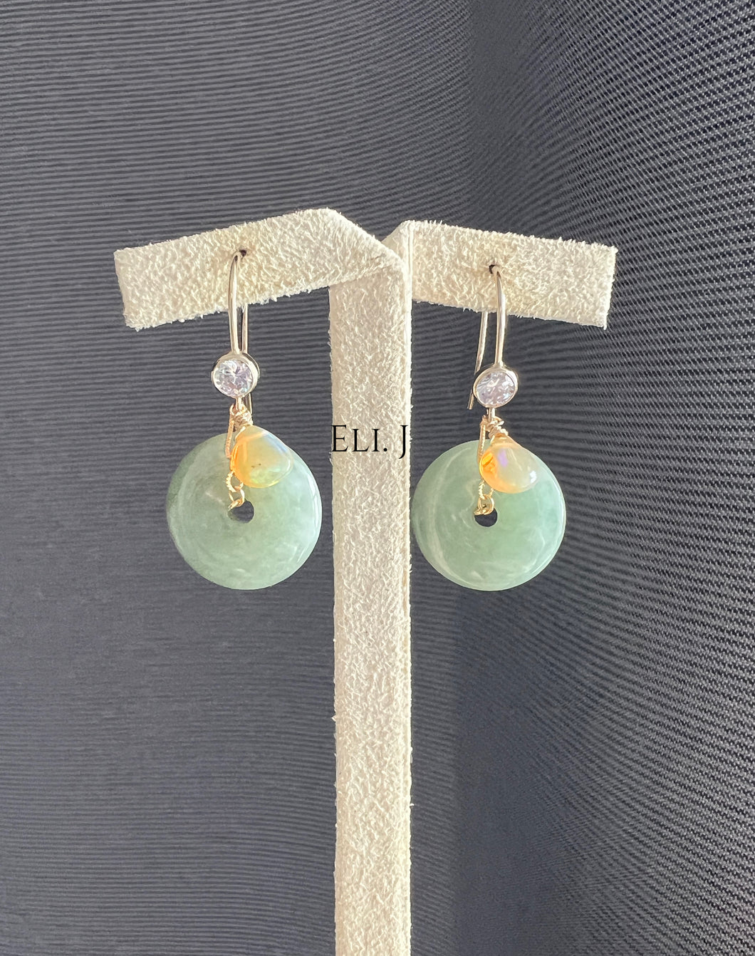 Apple Green Jade Donuts, Opal, 14KGF Earrings