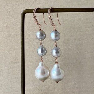 Silver Akoya & Freshwater Ivory Pearl Earrings 14kRGF