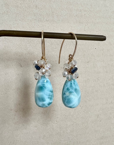 Larimar, Rainbow Moonstone 14kGF Earrings