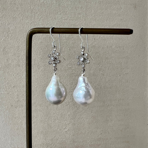 Snowflake & Ivory Pearls 925 Silver Earrings