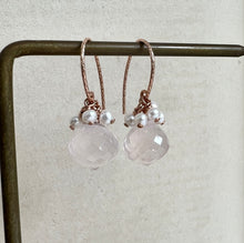 Load image into Gallery viewer, Rose Quartz, Pearls 14kRGF Earrings