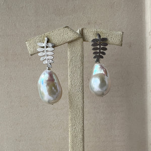 Ivory Pearls, Leaf Earring Studs