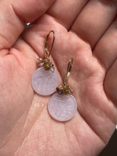 Load image into Gallery viewer, 18K SOLID GOLD: 福 Lavender Jade, Cognac Diamonds, Gems Earrings