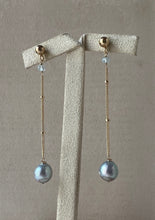 Load image into Gallery viewer, Silver-Bluish Akoya Pearls, Aquamarine 14kGF Dangle Earrings