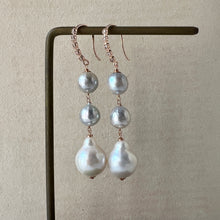 Load image into Gallery viewer, Silver Akoya &amp; Freshwater Ivory Pearl Earrings 14kRGF