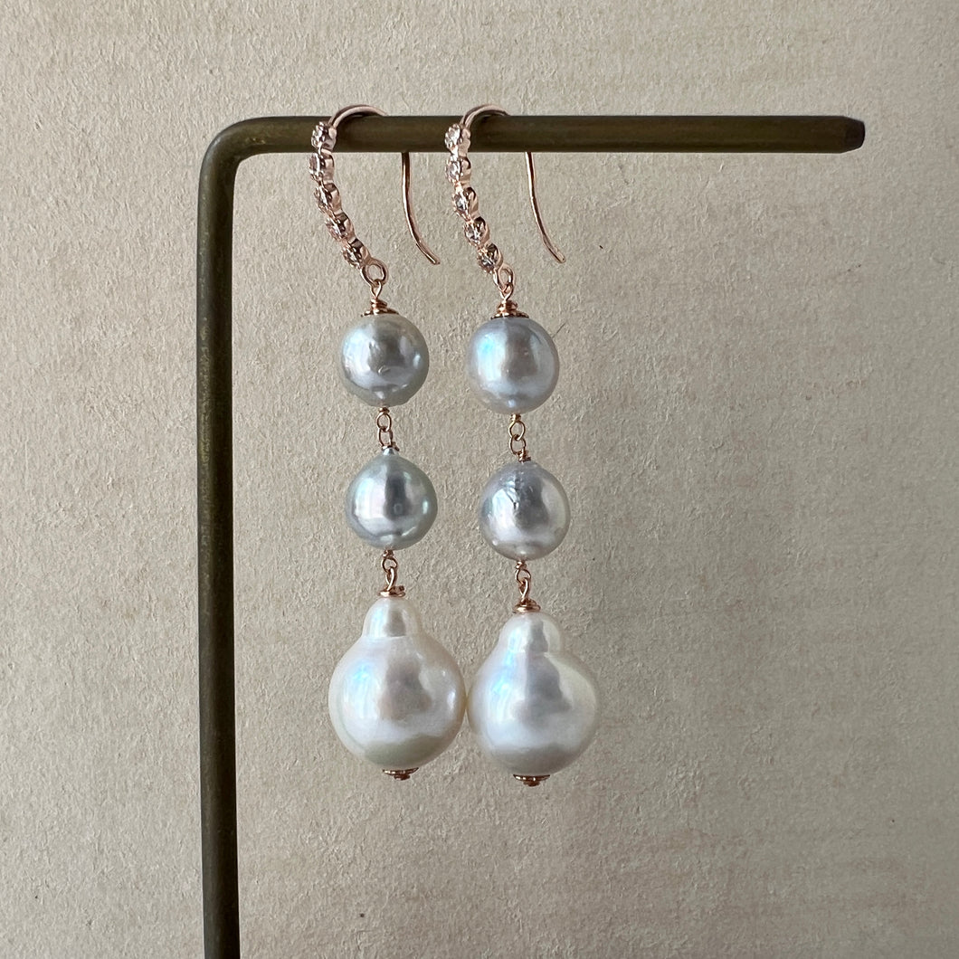 Silver Akoya & Freshwater Ivory Pearl Earrings 14kRGF