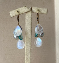 Load image into Gallery viewer, Rainbow Moonstone, Akoya Pearls, Apatite 14KGF Earrings