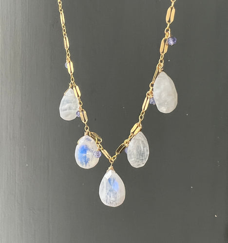 Rainbow Moonstone, Tanzanite 14kGF Necklace