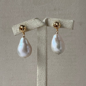 Large Ivory Drop Pearls Knot Earring Studs