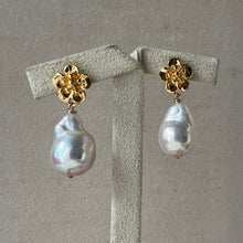 Load image into Gallery viewer, Ivory-Rainbow Pearls Sakura Gold Earring Studs