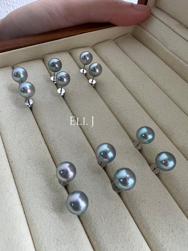 [Solid Gold] Japanese Silver Round Akoya Pearl Earrings 18k White Gold