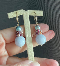 Load image into Gallery viewer, Intense Lavender Jadeite Large Balls, Silver-Blue Japanese Akoya Pearls, Gemstones 14KGF Earrings