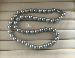 Japanese Silver-Blue Akoya Pearls ROUND 8-8.5mm Necklace