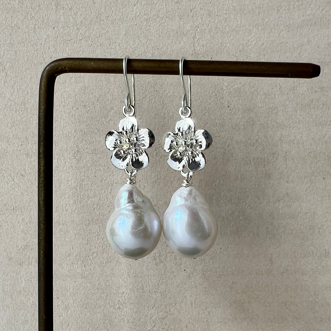 Ivory Drop Pearls, Sakura 925 silver Earrings