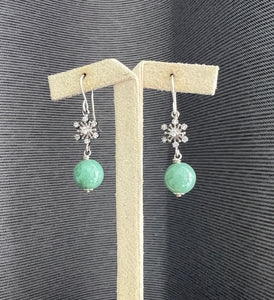 Small Apple Green Jade Balls Snowflake 925 Silver Earrings