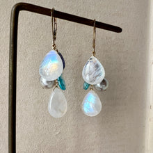 Load image into Gallery viewer, Rainbow Moonstone, Akoya Pearls, Apatite 14KGF Earrings