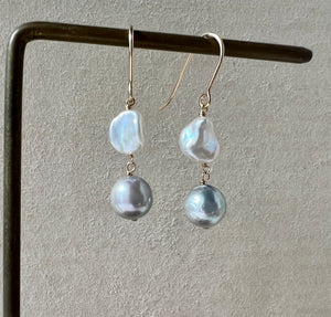 Silver Akoya, Keshi FW Pearls 14kGF Earrings