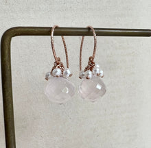 Load image into Gallery viewer, Rose Quartz, Pearls 14kRGF Earrings