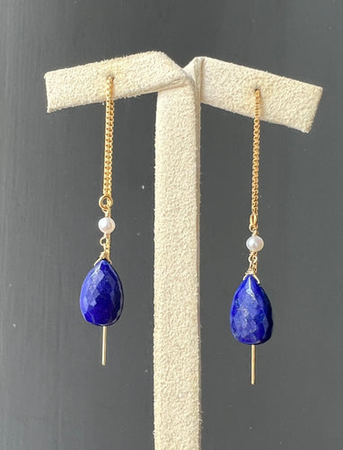 Lapis Lazuli & Pearl 14kGF Threaders