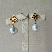 Load image into Gallery viewer, Round Ivory Pearls, Fleur de Lis Earring Studs