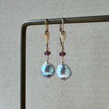 Load image into Gallery viewer, Blue-Silver Akoya, Pink Tourmaline 14kGF Earrings