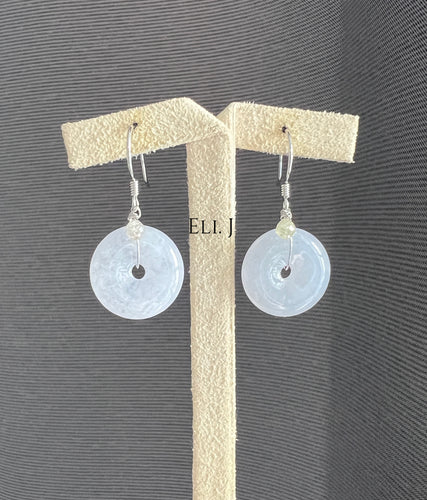 18K SOLID GOLD: Lavender Jade Donuts, Silver Diamond Drop Earrings