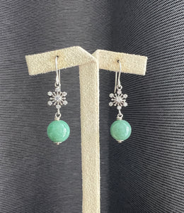 Small Apple Green Jade Balls Snowflake 925 Silver Earrings