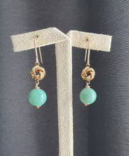 Load image into Gallery viewer, Small Apple Green Jadeite Balls &amp; Knot 14kGF Earrings