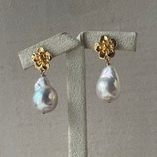Load image into Gallery viewer, Ivory-Rainbow Pearls Sakura Gold Earring Studs