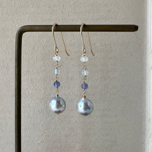 Silver Akoya Pearls & Gems 14kGF Dangle Earrings