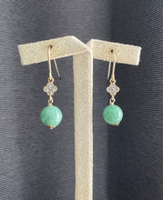 Load image into Gallery viewer, Small Apple Green Jadeite Balls &amp; Clover 14KGF Earrings