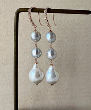 Load image into Gallery viewer, Silver Akoya &amp; Freshwater Ivory Pearl Earrings 14kRGF
