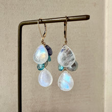 Load image into Gallery viewer, Rainbow Moonstone, Akoya Pearls, Apatite 14KGF Earrings
