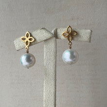 Load image into Gallery viewer, Round Ivory Pearls, Fleur de Lis Earring Studs