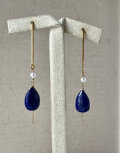 Load image into Gallery viewer, Lapis Lazuli &amp; Pearl 14kGF Threaders