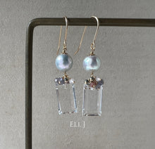 Load image into Gallery viewer, Silver Akoya Pearls, Clear Quartz, Gems 14kGF Earrings