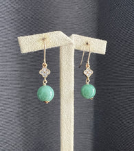 Load image into Gallery viewer, Small Apple Green Jadeite Balls &amp; Clover 14KGF Earrings