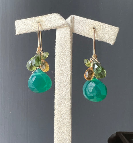 Green Onyx, Citrine, Kyanite, Peridot 14kGF Earrings