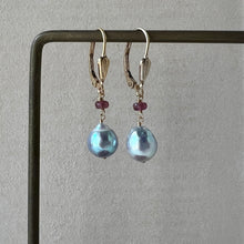 Load image into Gallery viewer, Blue-Silver Akoya, Pink Tourmaline 14kGF Earrings