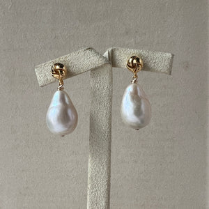 Large Ivory Drop Pearls Knot Earring Studs